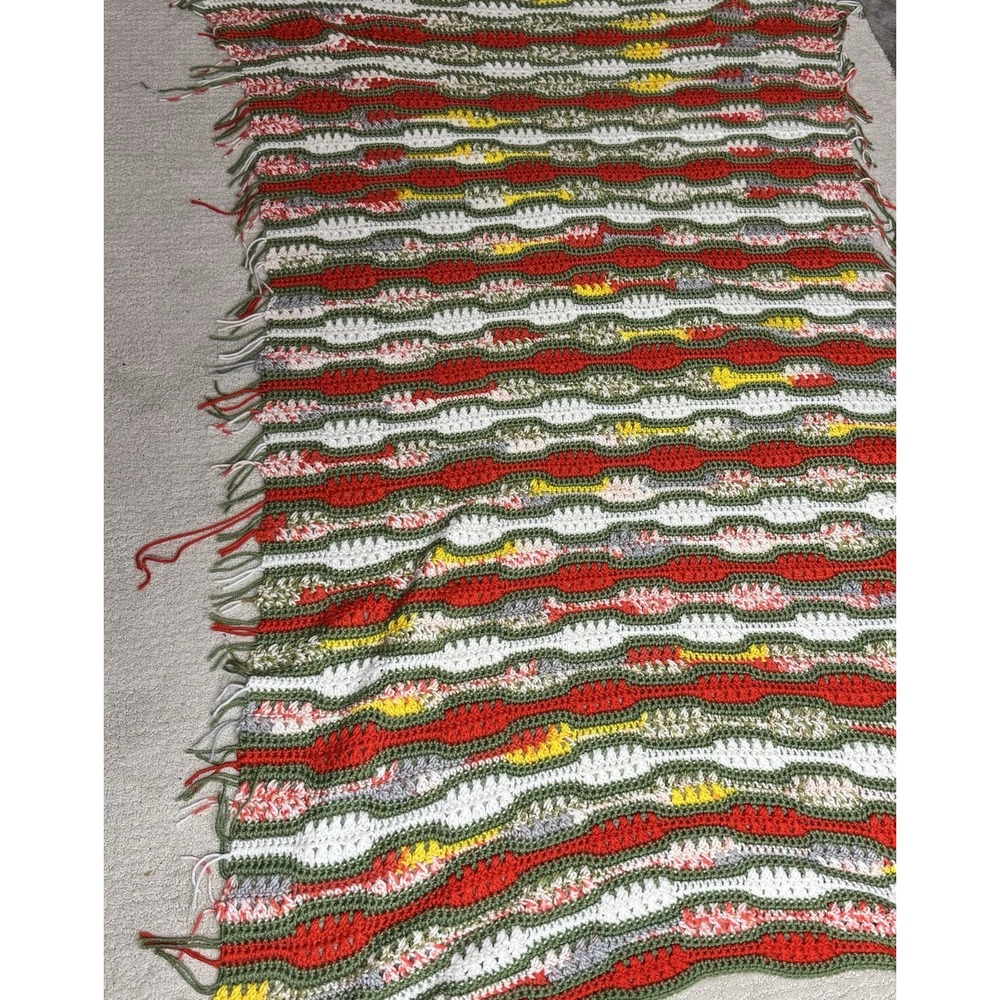 Handmade Crochet Blanket Afghan Throw 36x70 Green, Orange, Yellow, White SOFT